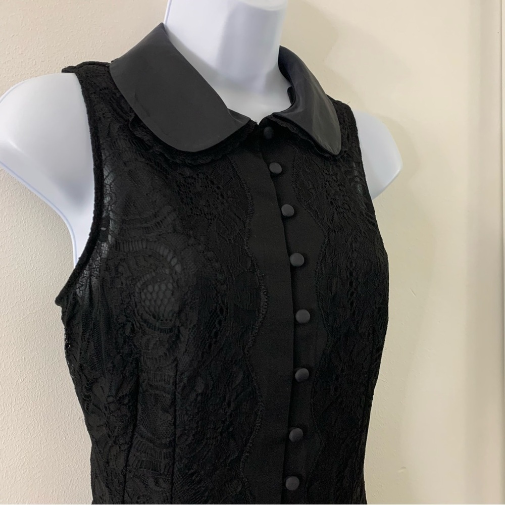 Goth Dark Academia Steampunk Pirate Black Lace Collared Sleeveless Waistcoat - Picture 5 of 15